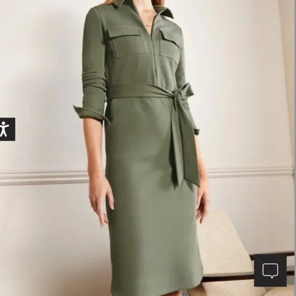 Boden Sage Green‎ Midi Shirt Dress Long Sleeve Ribbed Knit